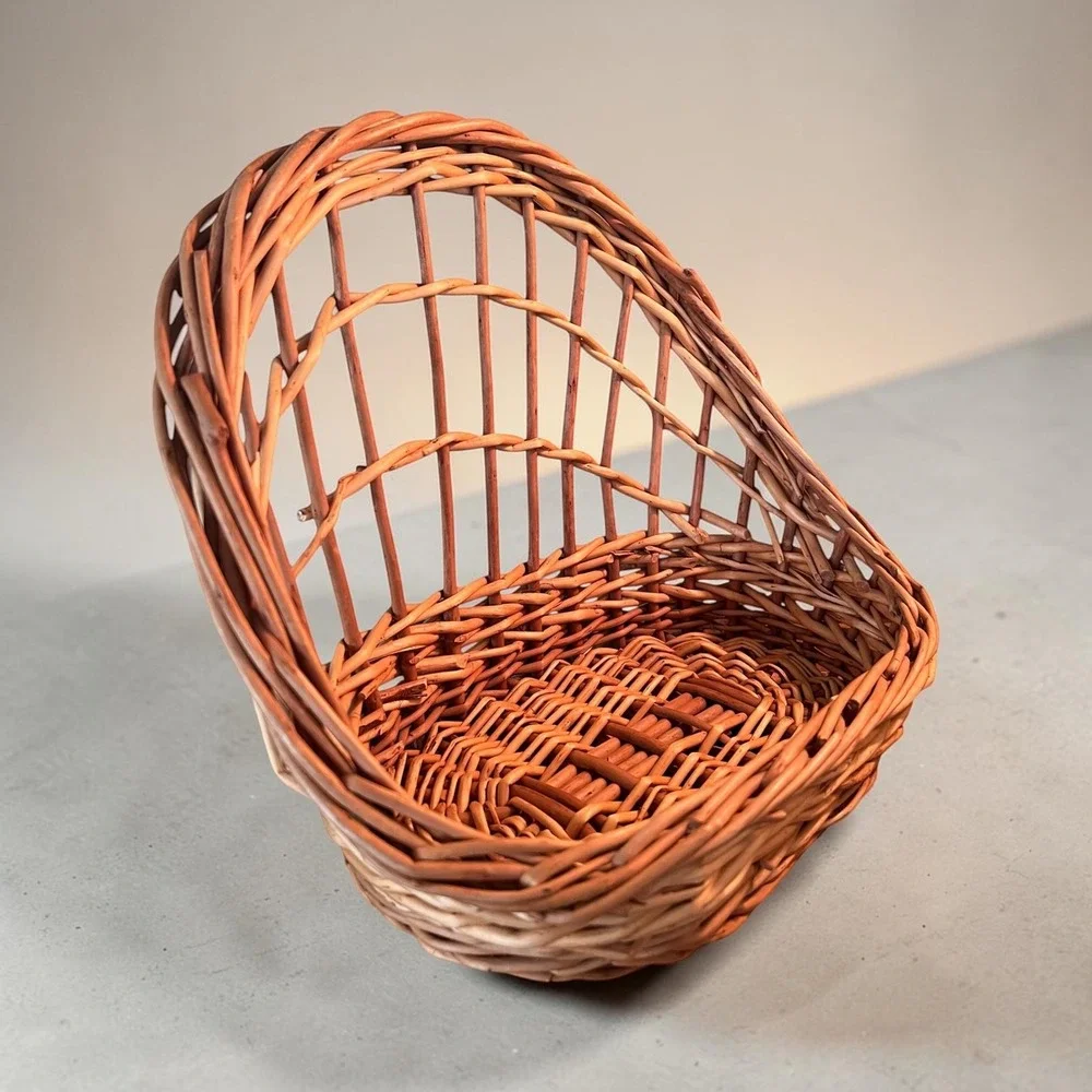Vintage Handwoven Willow Wicker Basket French Country Cottagecore Flower Decor